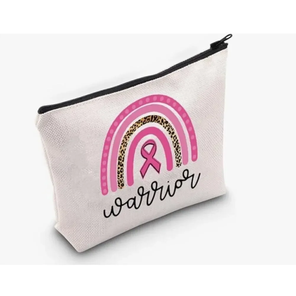 Power of Pink Ribbon Small Cotton Canvas Cosmetic Zipper Eco Pouch Bag New